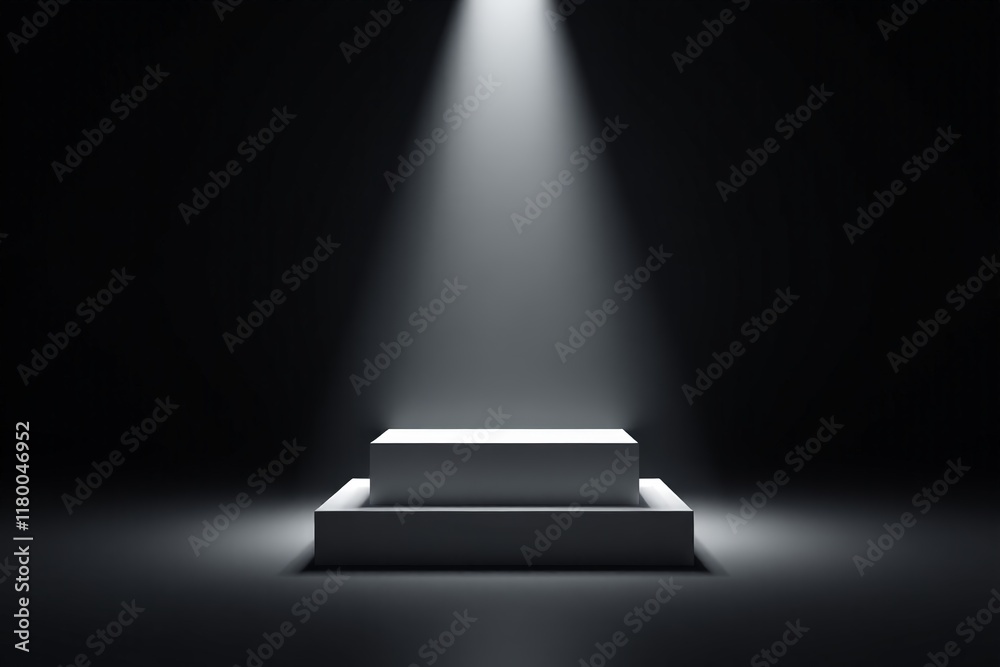 Obraz premium a black and white photo of a podium with a light coming from it