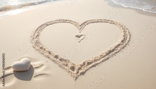 Heart shaped sand on the beach, valentine's day concept