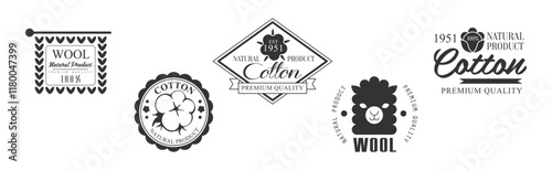 Cotton and Wool Logo and Stamp Natural Product Vector Set