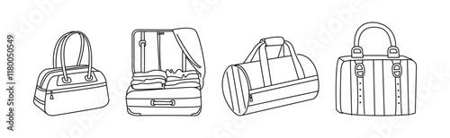 Luggage and Baggage Line Icon and Object Vector Set