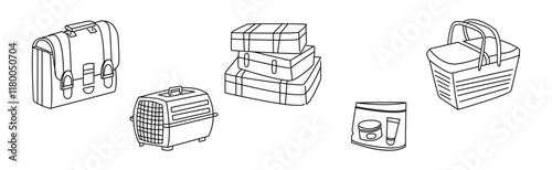 Luggage and Baggage Line Icon and Object Vector Set