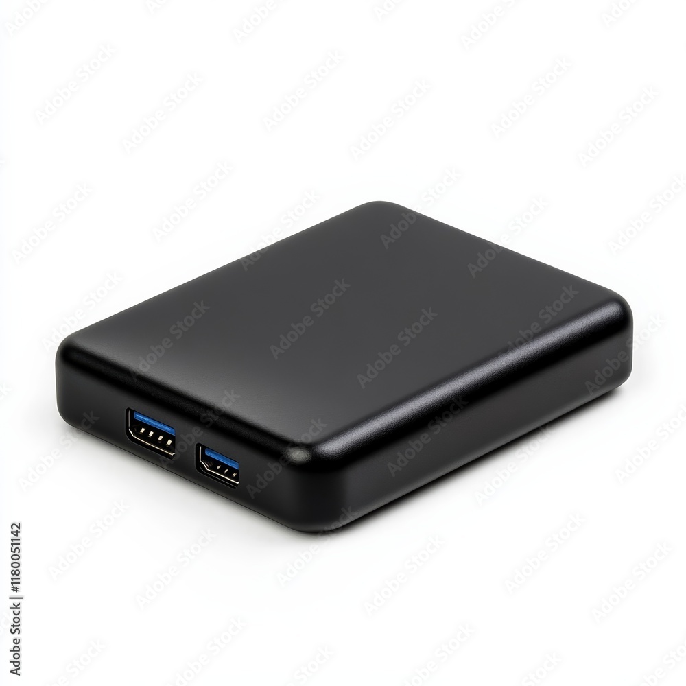 External hard drive with sleek matte black casing and USB-C port isolated on a white background External hard drive with sleek matte black casing and USB-C port isolated on a white background