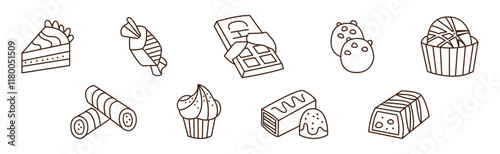 Outline Chocolate and Cacao Product and Confection Icon Vector Set