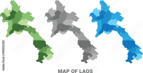 Laos country map in different colors