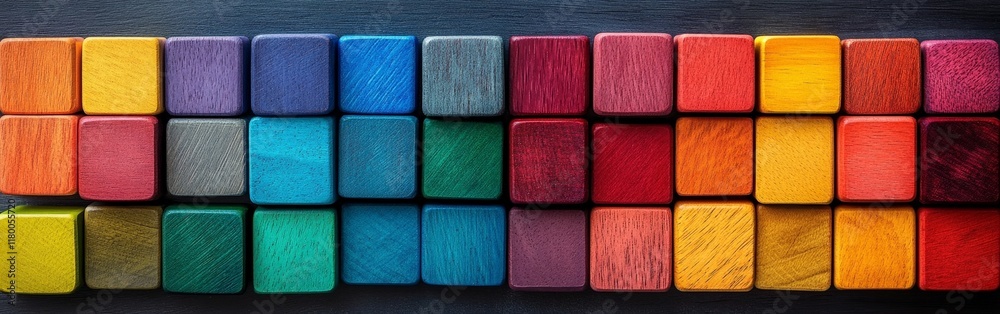 Fototapeta premium A pattern of colorful wooden blocks arranged in a grid.