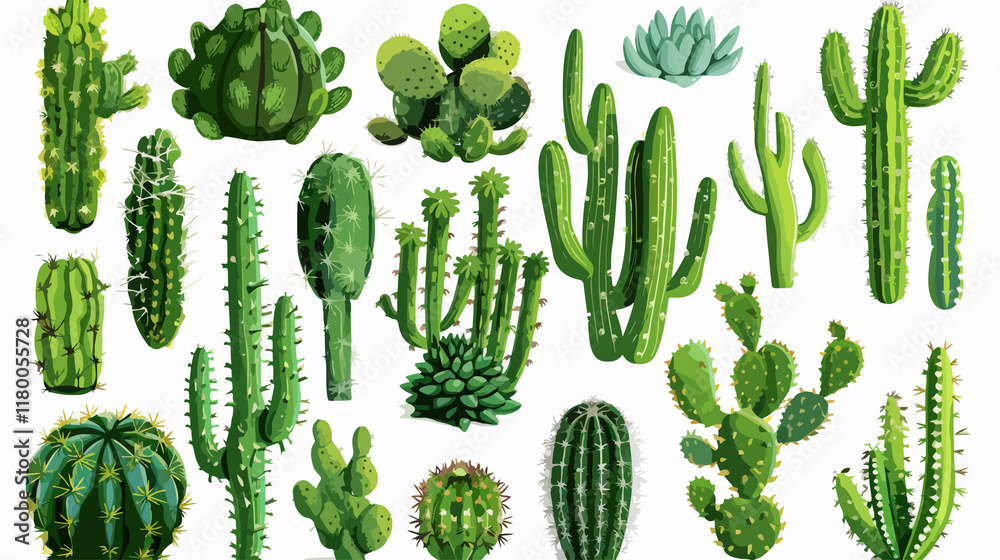 A cartoon illustration of an exotic cactus in vector style, featuring a fun and playful design with bold outlines.