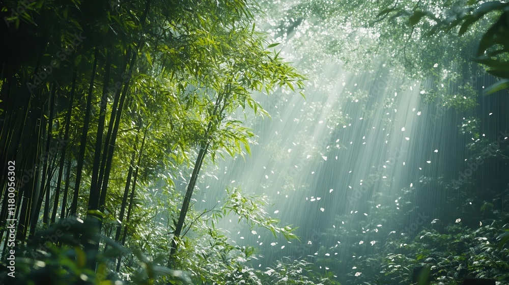 Exploring tranquil bamboo forest with sunlight rays nature scene lush environment serene viewpoint peaceful concept Exploring tranquil bamboo forest with sunlight rays nature scene lush environment serene viewpoint peaceful concept