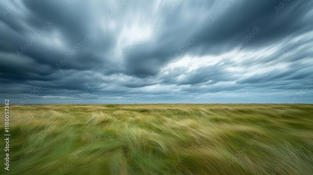 Obraz premium Dramatic sky over rolling fields rural landscape nature photography open environment wide angle atmospheric mood