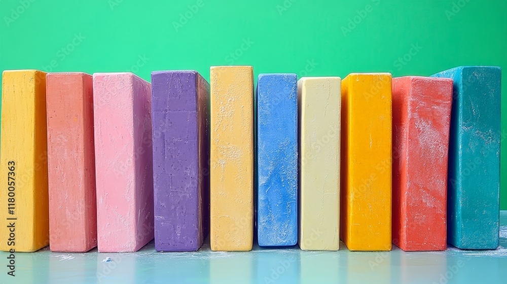 A pattern of colorful wooden blocks arranged in a grid. A pattern of colorful wooden blocks arranged in a grid.