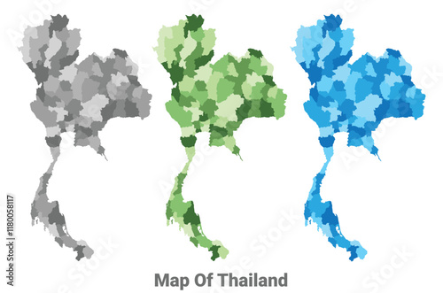 Thailand country map in different colors