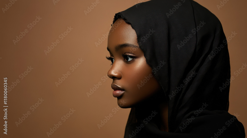Empowering Portrait of a Woman in Traditional Scarf: Black history month Empowering Portrait of a Woman in Traditional Scarf: Black history month