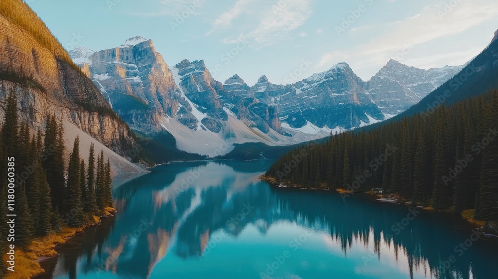 Obraz premium Sunrise Mountain Lake Reflection, Banff, Canada, Serenity