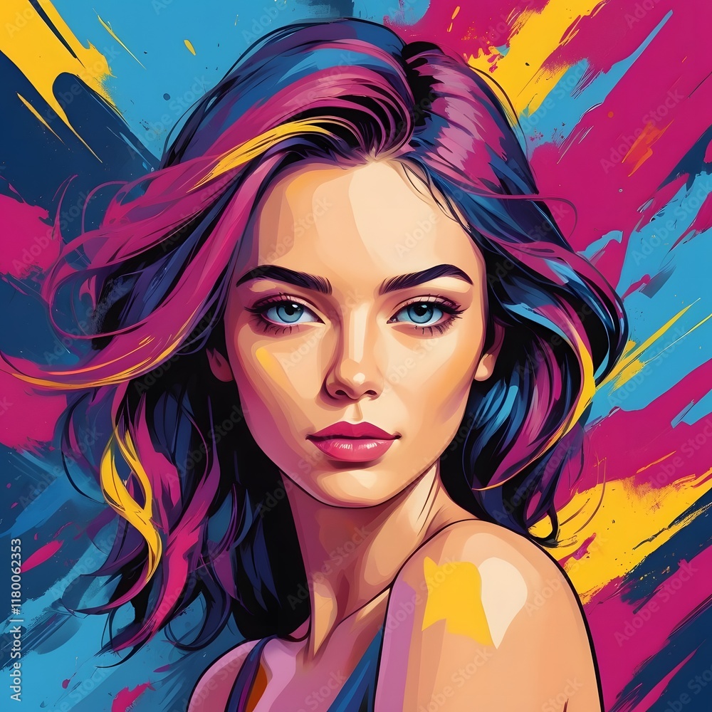 Vibrant Elegance: A Modern Pop Art Portrait made with AI Vibrant Elegance: A Modern Pop Art Portrait made with AI