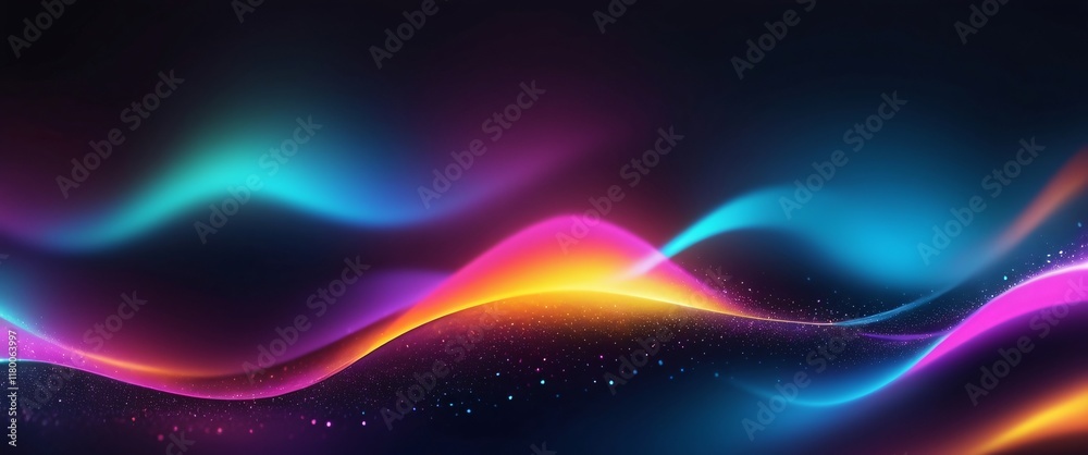 Fototapeta premium Neon Dreamscape: Abstract waves of vibrant neon colors flow across a dark background, creating a mesmerizing and futuristic visual. 