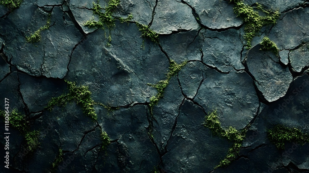 Close up of Mossy Textured Rock Surface in Natural Environment Close up of Mossy Textured Rock Surface in Natural Environment
