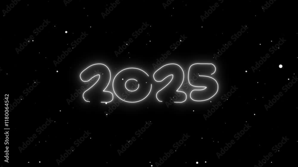 Neon glowing 2025 text Message animation on black background. New Year celebration, Neon glowing 2025 animation overlay on a black background. 4K Neon glowing 2025 text Message animation on black background. New Year celebration, Neon glowing 2025 animation overlay on a black background. 4K