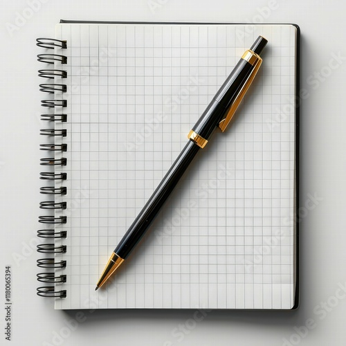 Mockup of a Blank Branded Notebook with Pen Isolated on a White Background for Corporate and Stationery Design Presentations photo