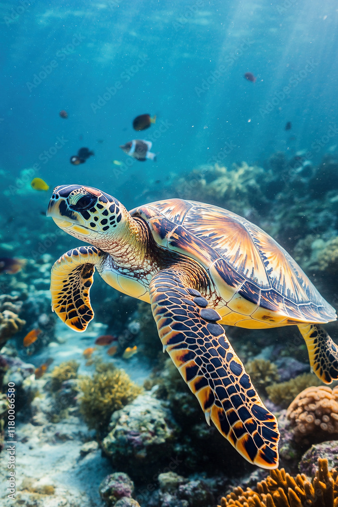 Obraz premium green sea turtle swimming
