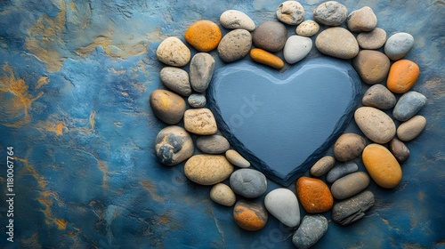 Stone Heart Artwork on Textured Blue Background