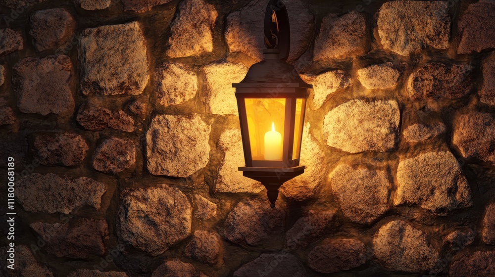 Enchanted Stone Wall with Candle Lantern: A Timeless Architectural Scene Enchanted Stone Wall with Candle Lantern: A Timeless Architectural Scene