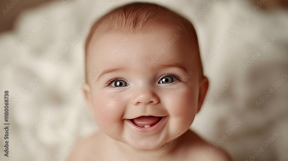 detailed view of baby face focusing on their smile with softly blurred background detailed view of baby face focusing on their smile with softly blurred background