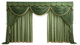 Elegant green curtains with draped fabric detail, perfect for theater, home decor, or event backdrop designs on white background.AI GENERATED