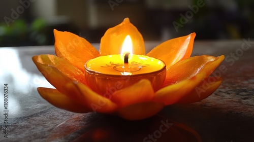 Orange Lotus Candle: A Symbol of Peace and Spirituality photo