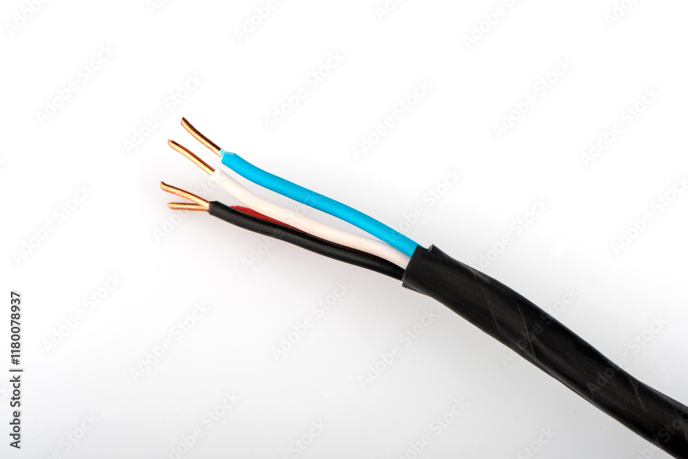 Copper electric cable isolated on white background. Copper electric wires. Copper electric cable isolated on white background. Copper electric wires.