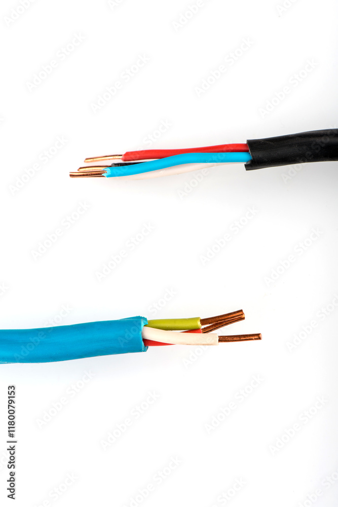 Copper electric cable isolated on white background. Copper electric wires. Copper electric cable isolated on white background. Copper electric wires.