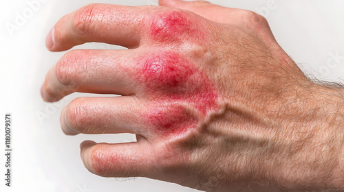 Close-up of inflamed hand showing symptoms of rheumatoid arthritis and joint pain