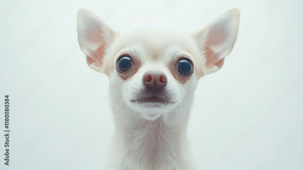 A Chihuahua sits with its head tilted slightly, its large expressive eyes and small frame popping against a white background A Chihuahua sits with its head tilted slightly, its large expressive eyes and small frame popping against a white background