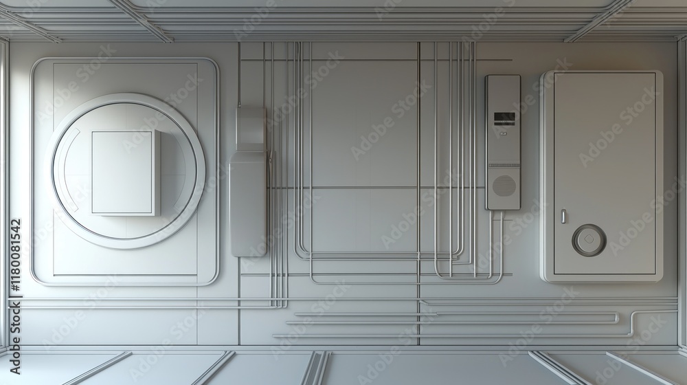 Minimalist interior with geometric shapes and lines. Minimalist interior with geometric shapes and lines.