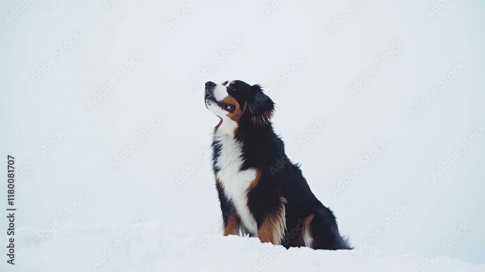 A large Bernese Mountain Dog with a glossy coat and relaxed posture sits on a clean white backdrop, radiating friendliness A large Bernese Mountain Dog with a glossy coat and relaxed posture sits on a clean white backdrop, radiating friendliness