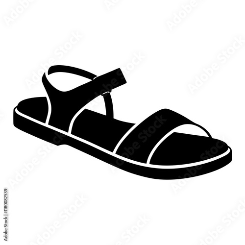 Black Silhouette Sandals Vector on White Background