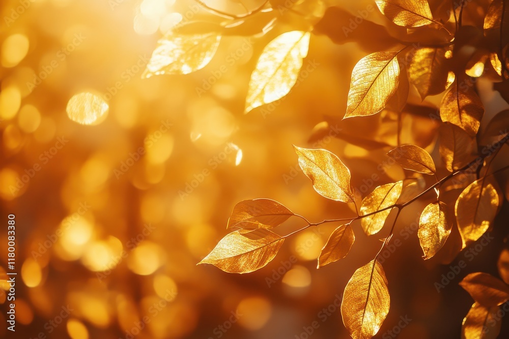 Obraz premium Golden autumn leaves bathed in the warm sunlight.