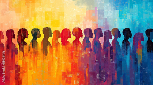 Diverse Silhouettes in Colorful Abstract Digital Art