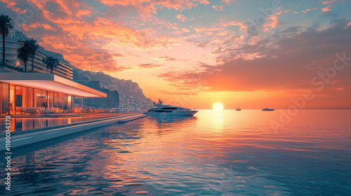 sunset over the city Monaco 