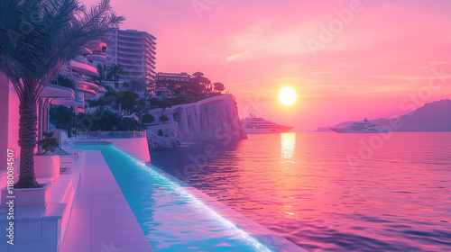 sunset over the city Monaco 