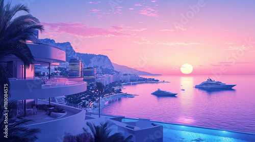 sunset over the city Monaco 