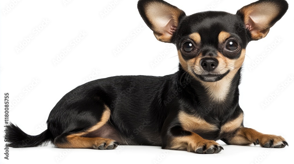 The spunky Chihuahua sits firmly on a clean white backdrop, exuding a mix of sweetness and sass The spunky Chihuahua sits firmly on a clean white backdrop, exuding a mix of sweetness and sass