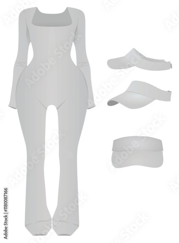 Grey woman jumpsuit and visor cap. vector illustration