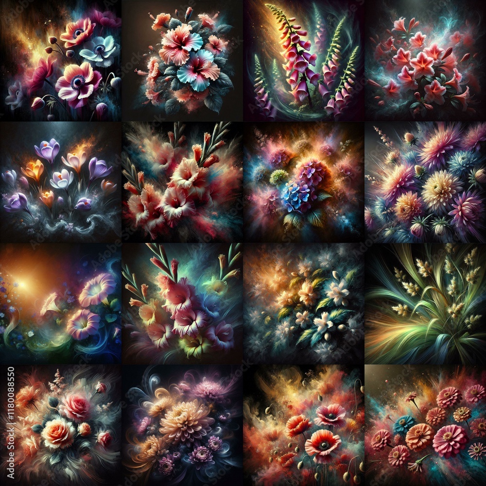 Fototapeta premium Flowers in light painting style. AI generated illustration