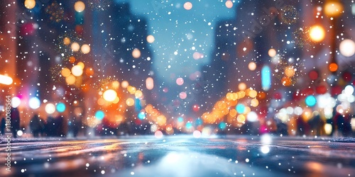 Wallpaper Mural Soft blurred warm lights scattered across snowy streets in a cozy winter cityscape, evoking tranquil and festive vibes, style book illustration Torontodigital.ca
