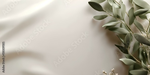 minimalistic spring poster with a white background and green leaves and wildflowers