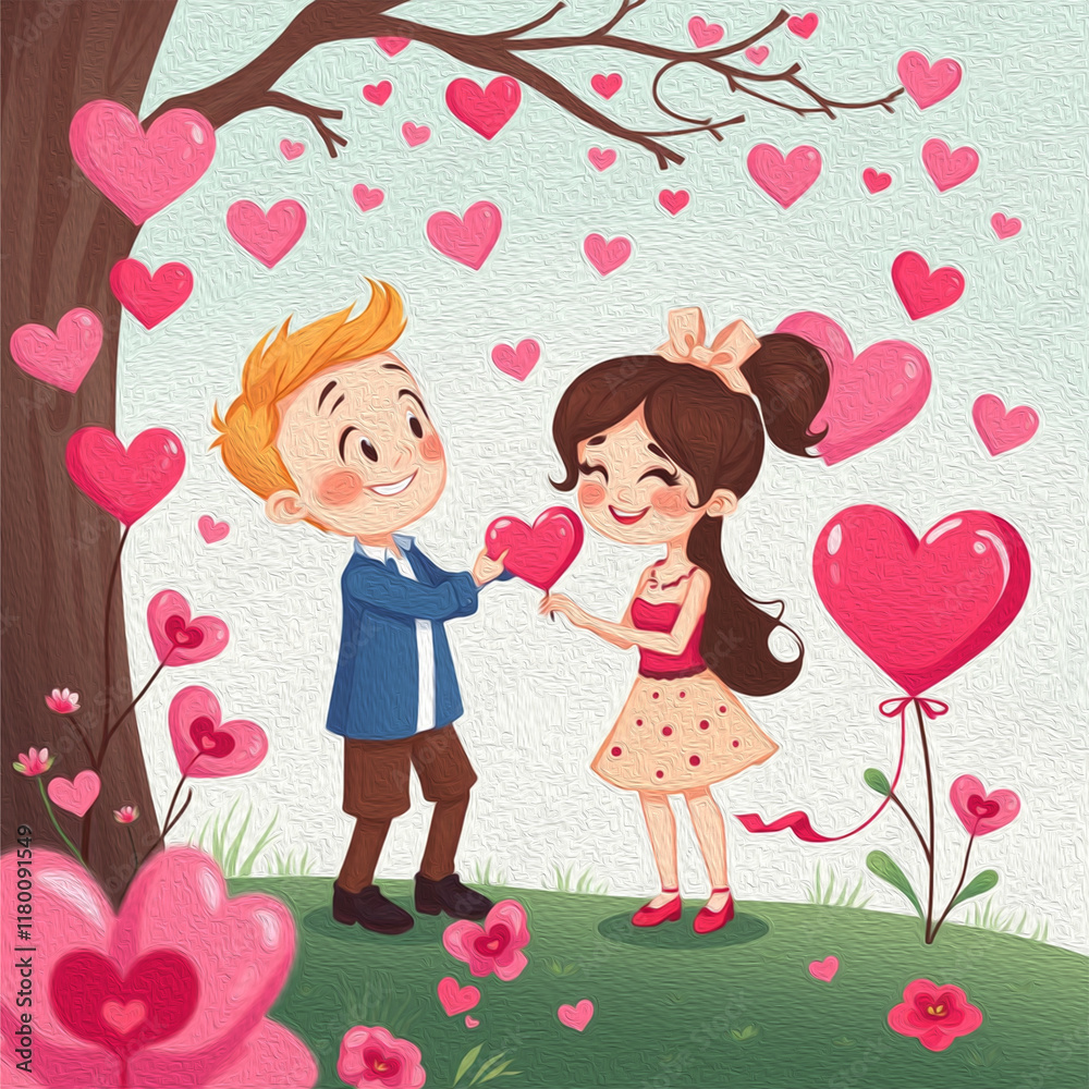 Valentine's Day card design. Illustration with oil paint. Pattern for printing on wall decorations, covers, wallpapers Valentine's Day card design. Illustration with oil paint. Pattern for printing on wall decorations, covers, wallpapers