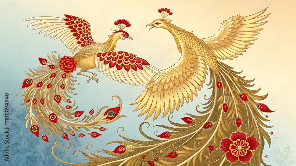 Fototapeta premium golden dragon flying in the sky 