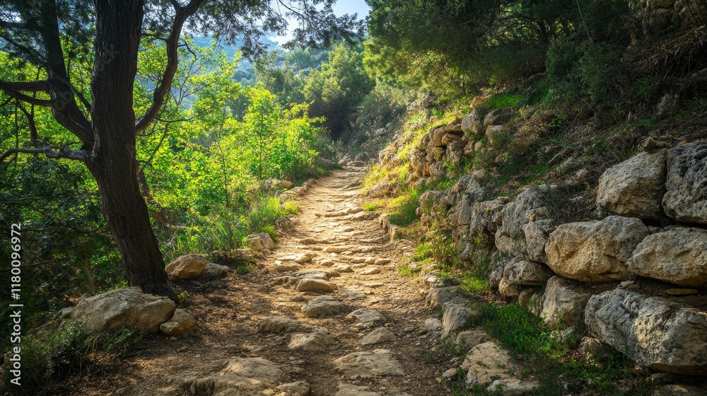 Serene Stone Path Through Lush Forest Serene Stone Path Through Lush Forest