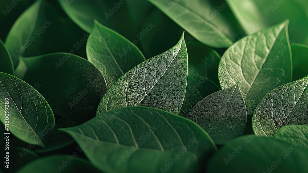 Obraz premium Green leaf background close up view. Nature foliage abstract of leave texture for showing concept of green business and ecology for organic greenery and natural product background. 3D illustration.