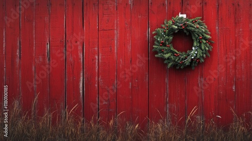 Christmas Wreath on Red Barn Wall