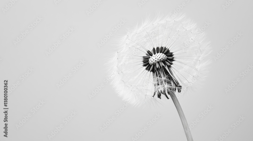 custom made wallpaper toronto digitalBlack and white close-up of a dandelion seed head against a light gray background.